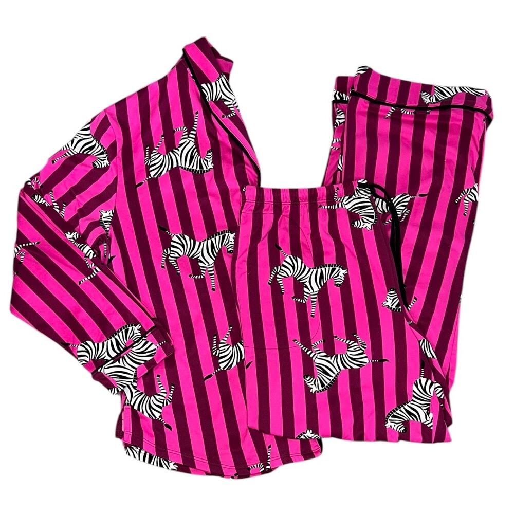 Room Service pink striped zebra pajama set size large sleepwear whimsical - Picture 7 of 10